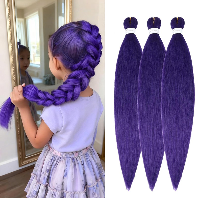 Purple Braiding Hair Pre Stretched 26inch 3 Packs Braiding hair Extensions Synthetic Crochet Braids Hot Water Setting Professional Soft Yaki Texture 26inch3PacksPurple